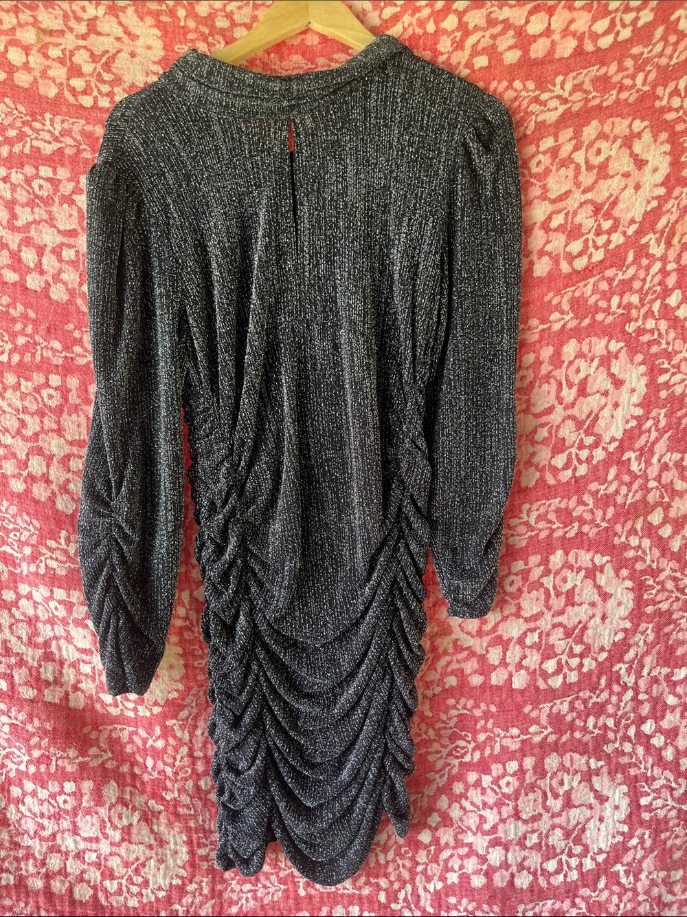 Zara Black Metallic Ruched Long-Sleeve Dress